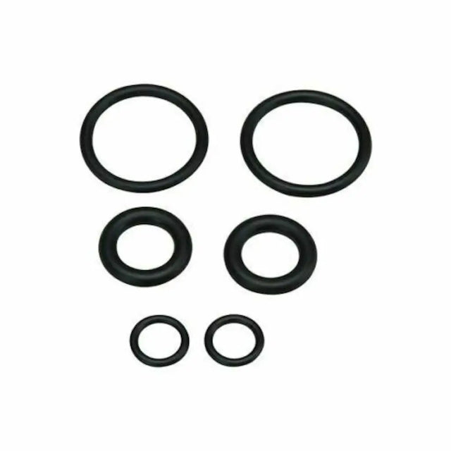 Set of black rubber o-rings on a white background
