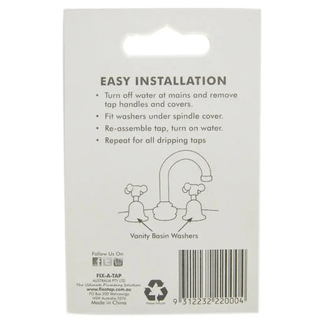 Instructions for easy installation of vanity basin washers on a white background
