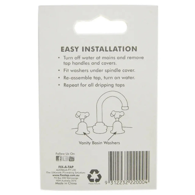 Instructions for easy installation of vanity basin washers on a white background
