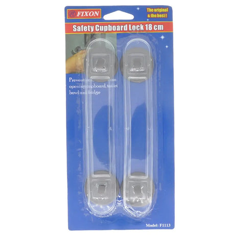 Safety cupboard lock packaging with Fixon branding on a white background