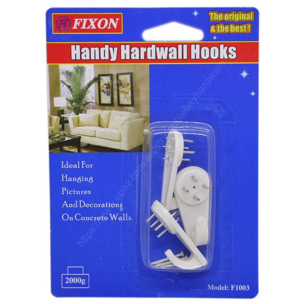 FIXON Handy Hardwall Nail Hooks On Concrete Wall 2000g 3 Hooks Included F1003