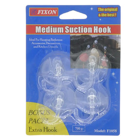 Fixin medium suction hook packaging with clear hooks on a blue background