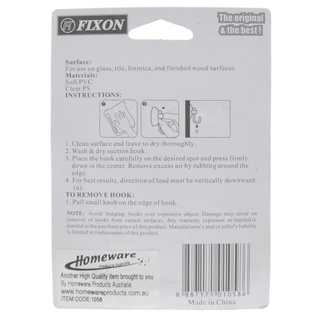 Back of a Fixon product packaging with instructions and branding.