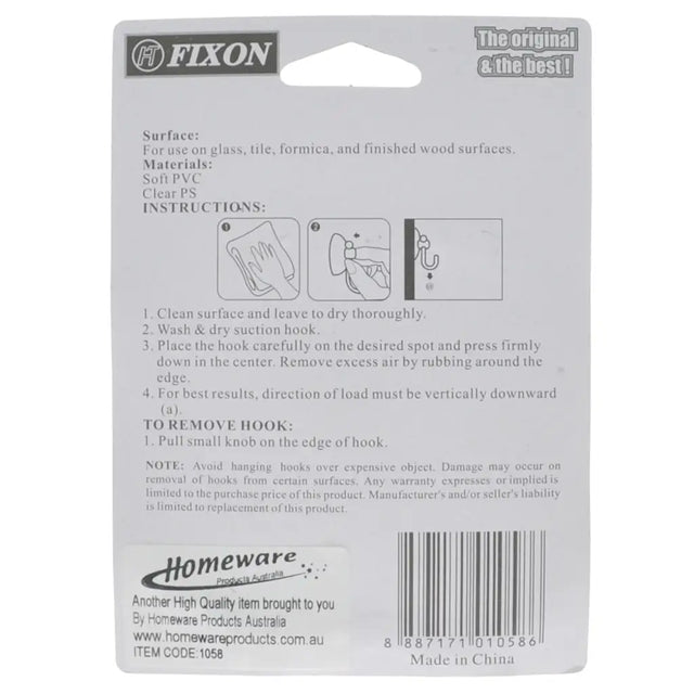 Back of a Fixon product packaging with instructions and branding.