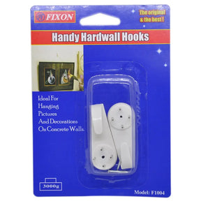 Packaged Fixon Handy Hardwall Hooks on a blue background