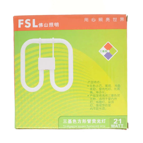FSL compact fluorescent light bulb packaging with green and orange design