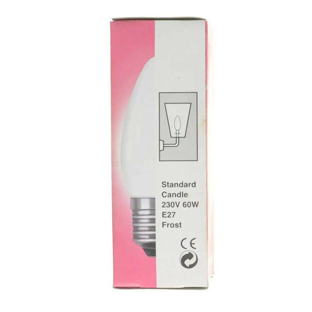 Light bulb packaging with pink and white design on a white background