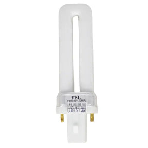 FSL G23 220V 5W cool daylight compact fluorescent light bulb showing twin-tube CFL design and G23 2-pin base on white background