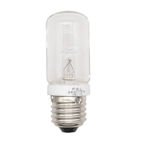 Clear light bulb with visible branding on a white background