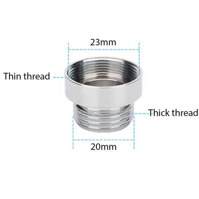 Metal thread adapter with dimensions labeled on a white background