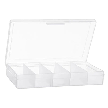Clear plastic box with a lid on a white background