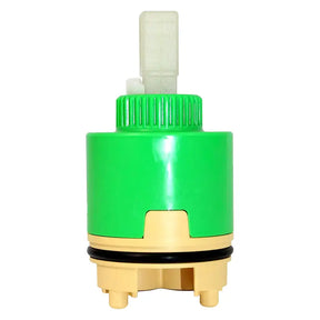 Green and gold mechanical component on a white background