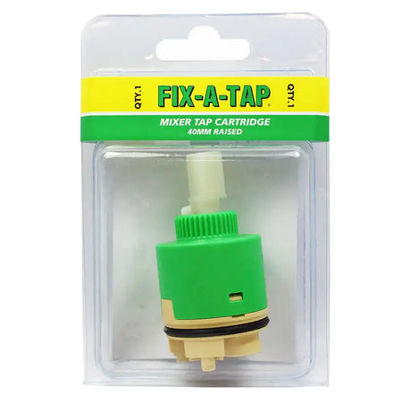 Fix-A-Tap mixer tap cartridge in packaging with green and yellow label