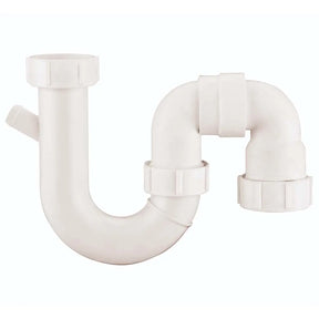 White plastic plumbing pipe fitting on a white background