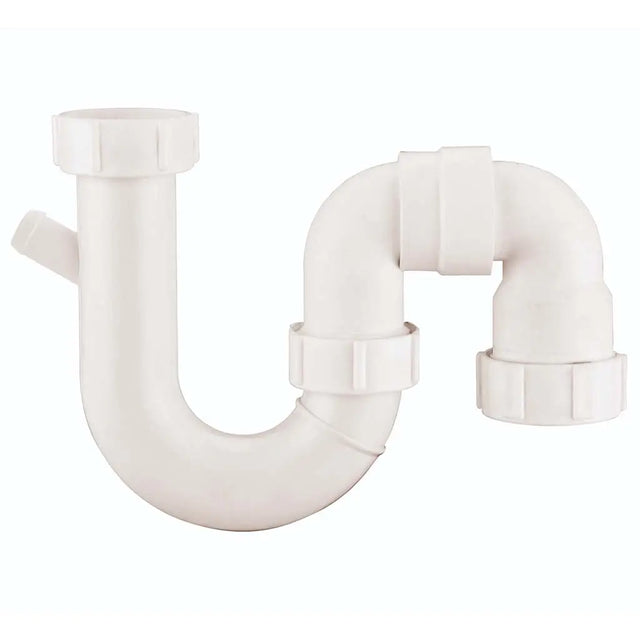White plastic plumbing pipe fitting on a white background