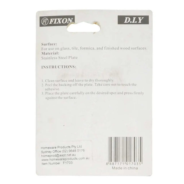 Back of a Fixon product packaging with instructions and branding.