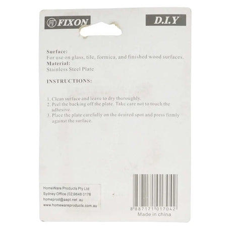 Fixin adhesive label with instructions and product details on a white background