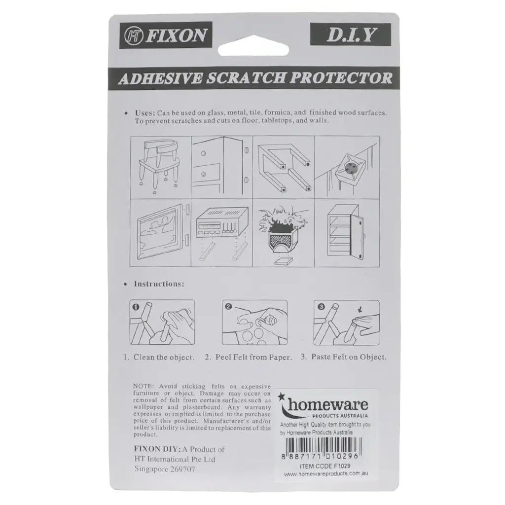 Fixon DIY Adhesive Scratch Protector packaging with illustrations and text on a white background
