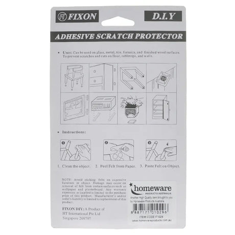 Fixon DIY Adhesive Scratch Protector packaging with illustrations and text on a white background