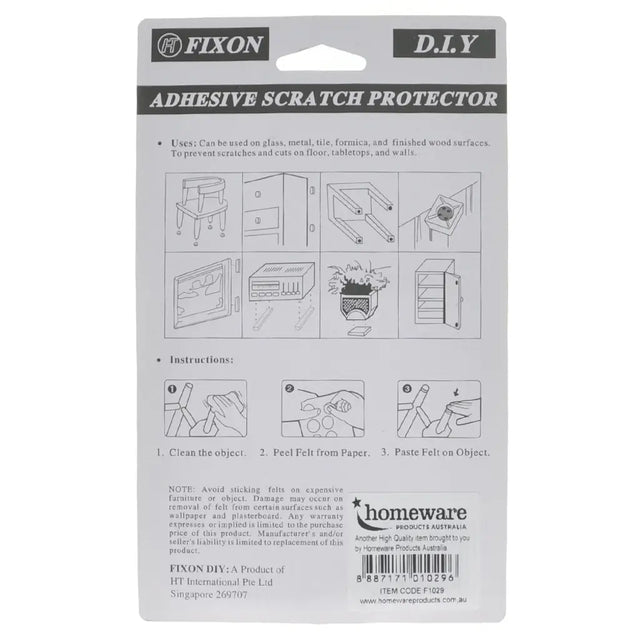 Fixon DIY Adhesive Scratch Protector packaging with illustrations and text on a white background