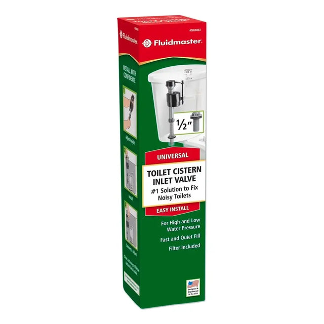 Fluidmaster toilet cistern inlet valve packaging on a white background