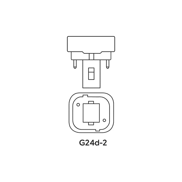 Line drawing of a light fixture connector labeled G24d-2 on a white background