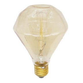 Vintage-style light bulb with a diamond-shaped glass cover on a white background