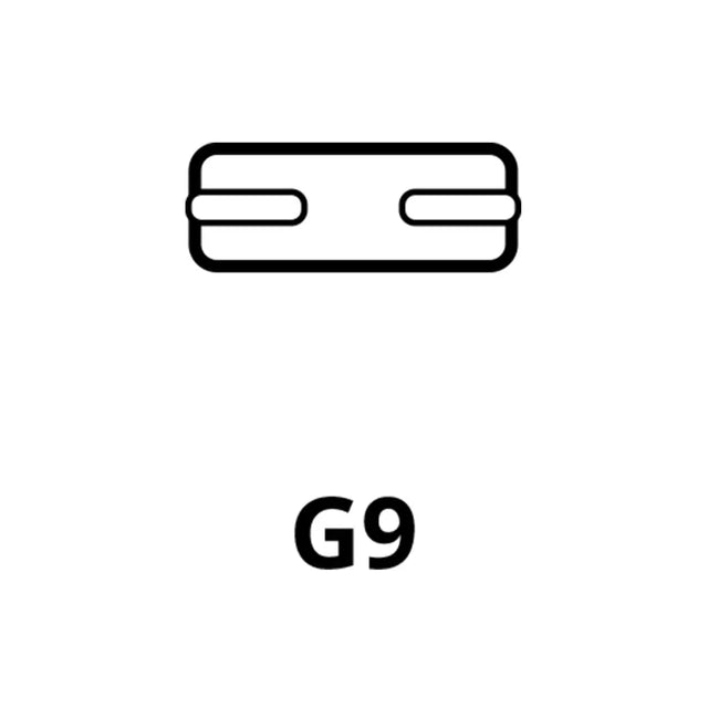 Black outline of a suitcase with 'G9' below on a white background