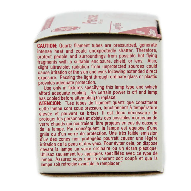 Back of a light bulb packaging with safety warning text