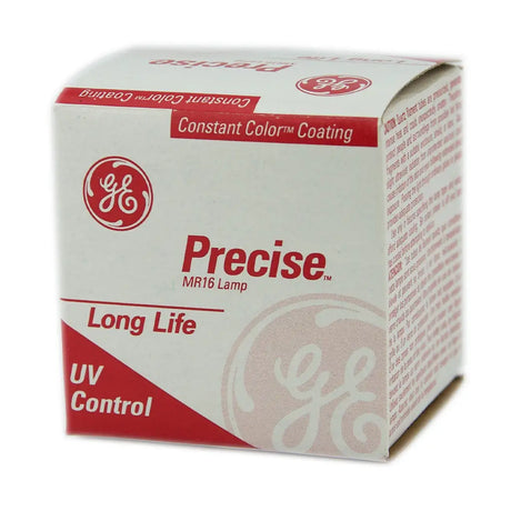 GE Precise lamp packaging with red and white design on a white background