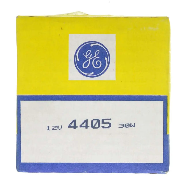 Vintage General Electric light bulb packaging with yellow, white, and blue colors.