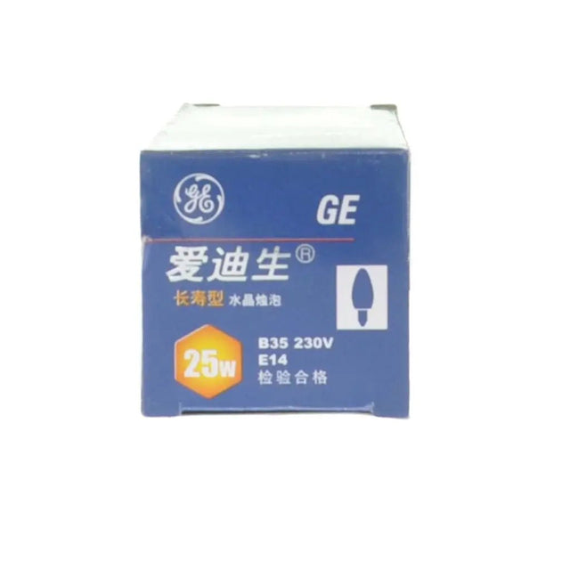 GE light bulb packaging with blue background