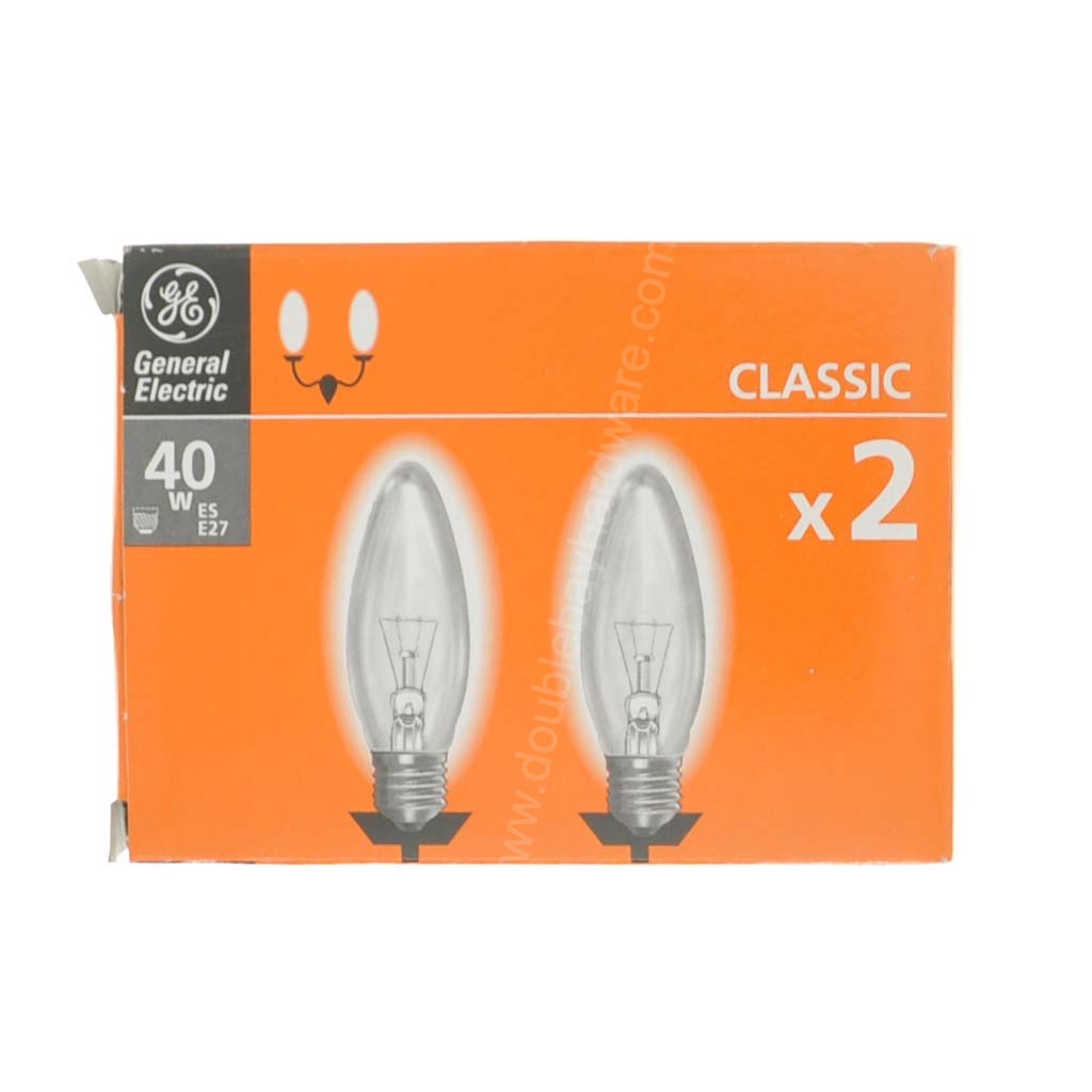 GE Candle Incandescent Light Bulb E27 240V 40W Clear 2Pcs
