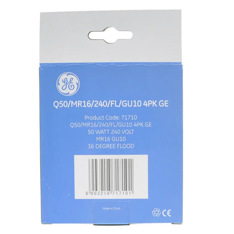 GE light bulb packaging with product details on a white background