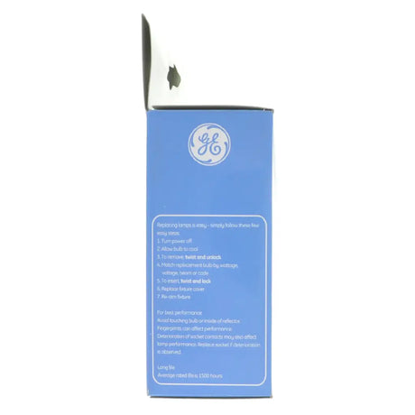 Blue box with General Electric logo on a white background