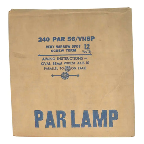 Kraft paper packaging with blue text detailing a PAR lamp specification.