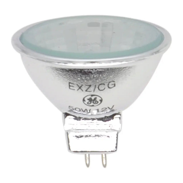 Light bulb with EXZICG and GE branding on a white background