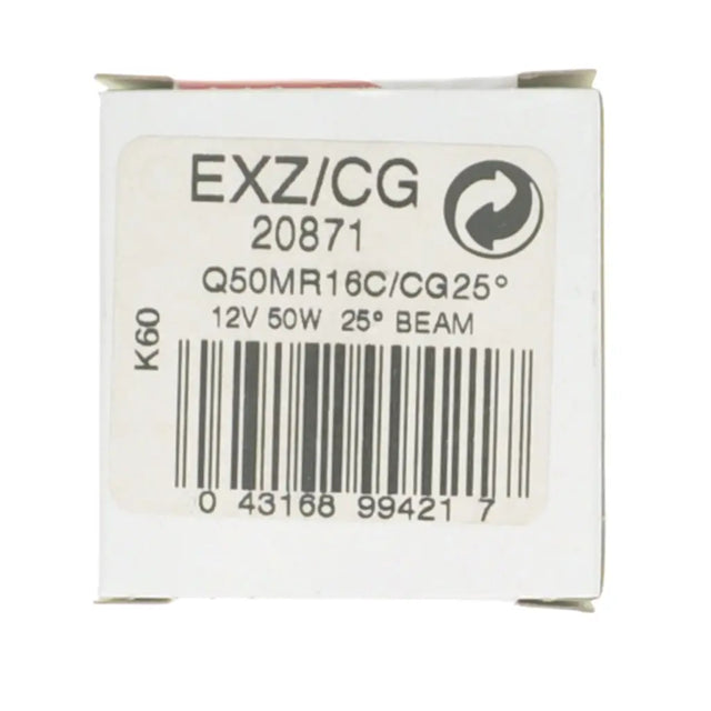 Light bulb packaging with technical specifications on a white background