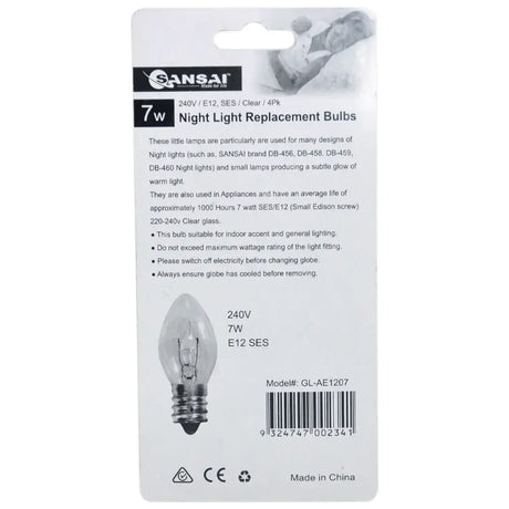 Packaging of Sansar night light replacement bulbs with product details on a white background