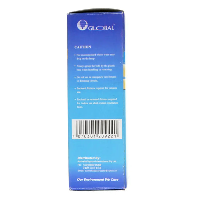 Blue box with 'Global' branding and text on a white background