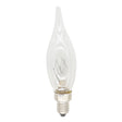 Clear light bulb with a flame-shaped design on a white background