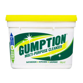 Gumption multi-purpose cleanser container with a yellow lid on a white background