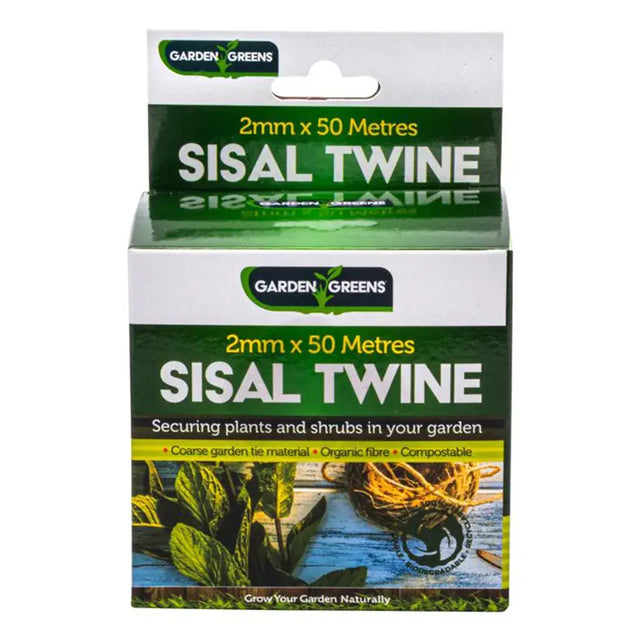 Packaging of Garden Greens sisal twine on a white background