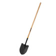 Black shovel with a wooden handle on a white background