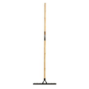 Rake with wooden handle on a white background