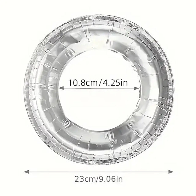 Aluminum foil plate with dimensions labeled on a white background