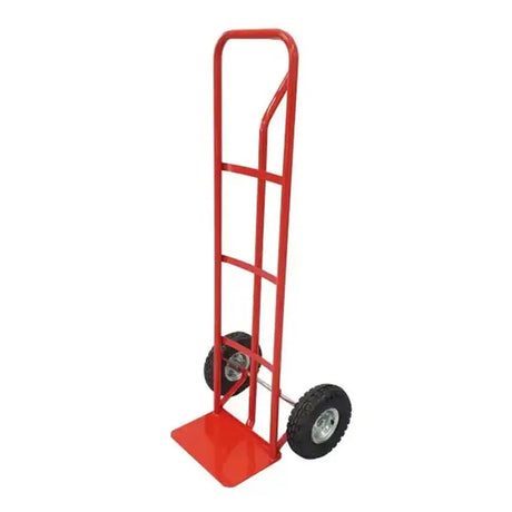 Red hand truck on a white background