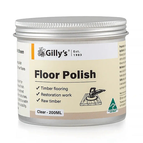 Gilly's Floor Polish container with label on a white background