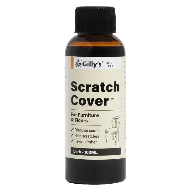 Bottle of Gilly's Scratch Cover on a white background