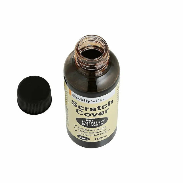 Bottle of Gilly's Scratch Cover on a white background